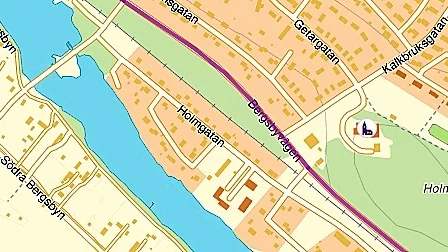 Här syns Holmgatans läge i förhållande till Bergsbyvägen.