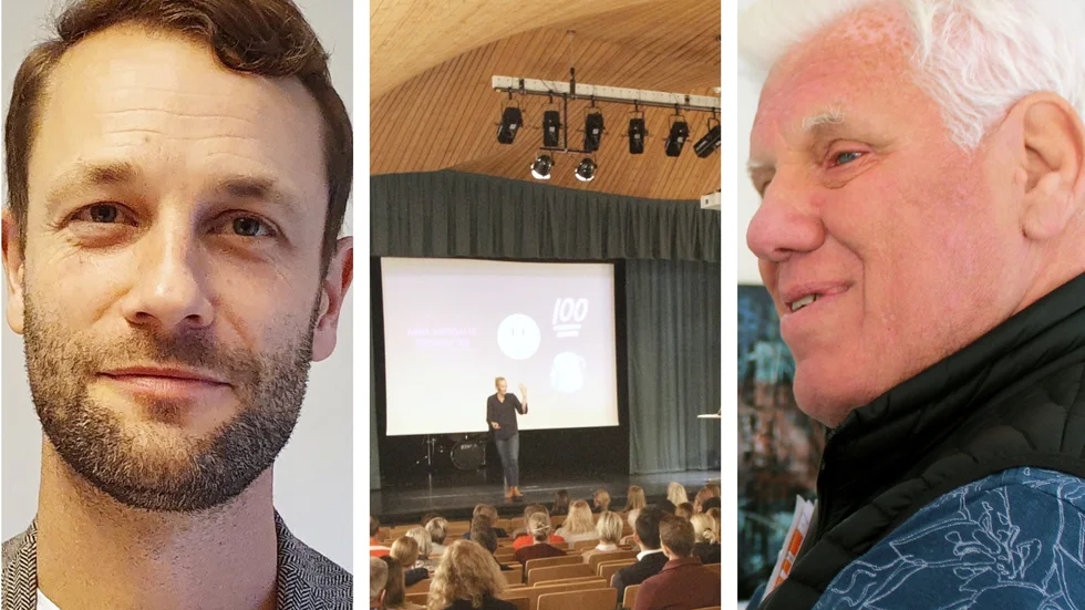 Rune Lemon (till höger) är ordförande för Vadstena Teaterförening som vill se förändringar av scenen i Petrus Magni-skolans aula. De får nu svar av biträdande kommundirektör Martin Berry (till vänster). Arkivbilder. Bilden är ett montage.
