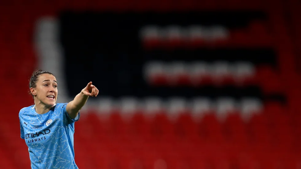 Lucy Bronze, här i Manchester City-tröjan, är klar för Barcelona. Arkivbild.