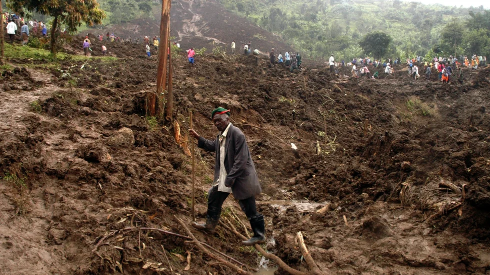 Lerskred efter kraftiga regn i östra Uganda 2010. Arkivbild.