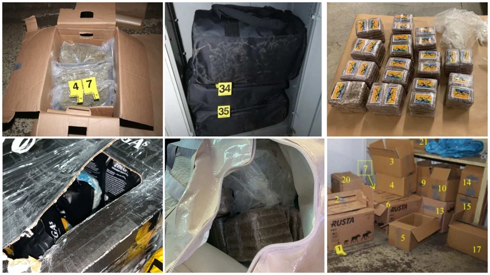 I lagerlokalen i Strängnäs, en lägenhet i Södertälje och två olika bilar hittade polisen cannabis, kokain och amfetamin som uppskattas ha ett medelvärde på drygt 58 miljoner kronor på gatan. 