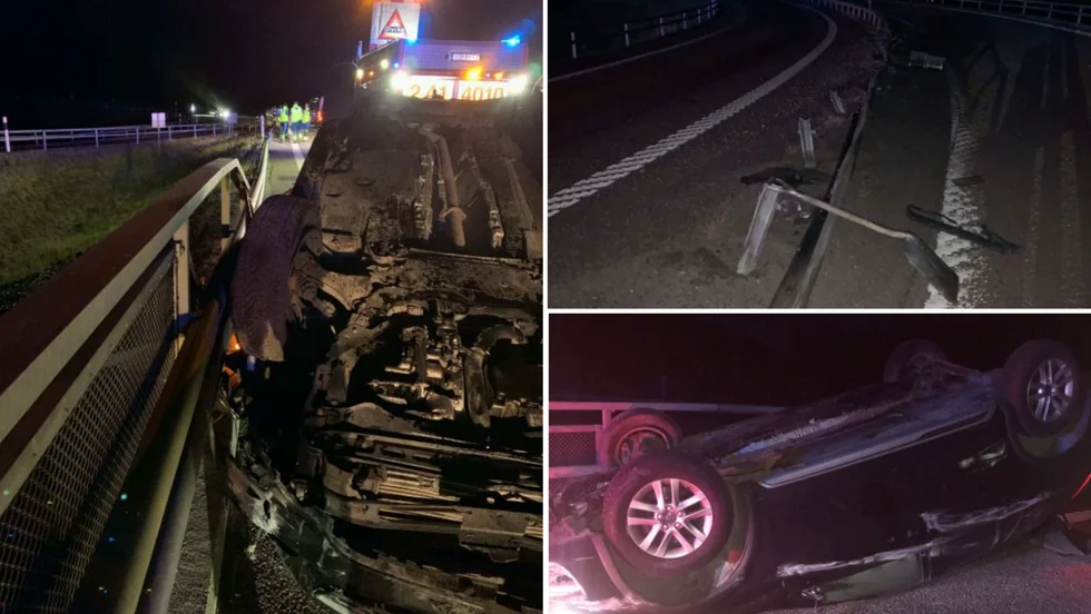 De båda tonårspojkarna klev ur den kvaddade bilen utan allvarliga skador, efter att ha farit upp och över mitträcket och sedan landat på taket. En av dem har erkänt att han körde.
