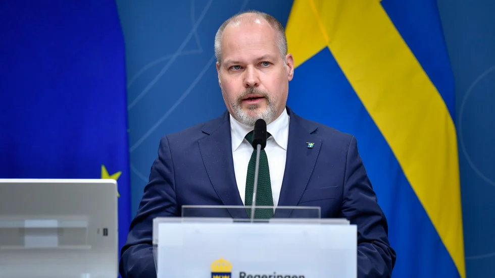 Justitie- och migrationsminister Morgan Johansson håller en digital pressträff om den framtida migrationspolitiken. Arkivbild.