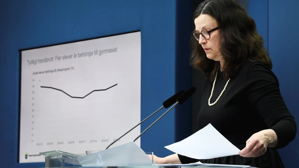 Utbildningsminister Anna Ekström (S) vid en pressträff om Riksrevisionens granskning av Pisa 2018.