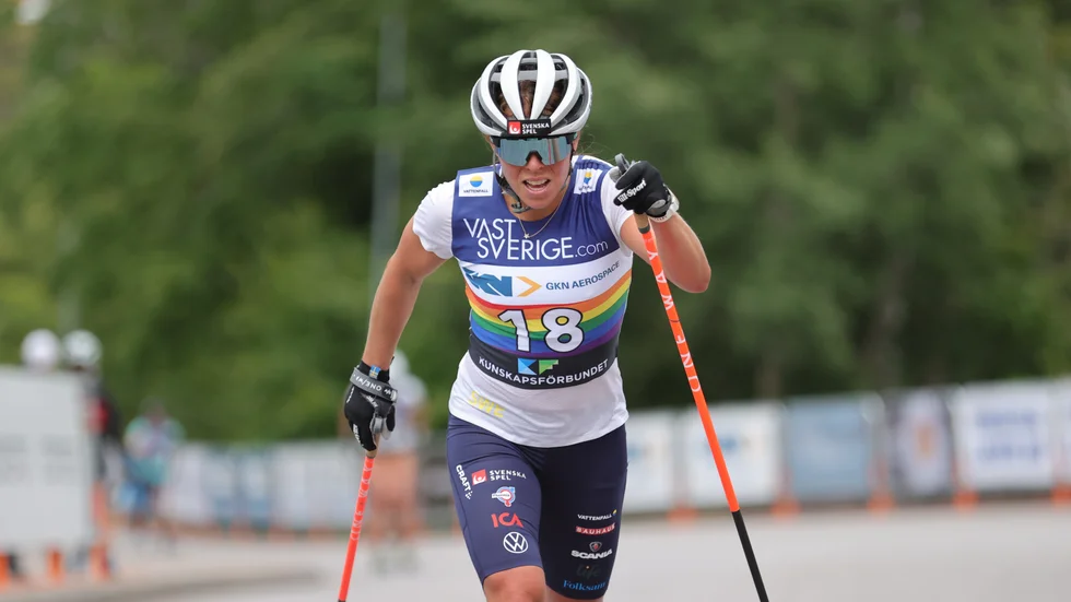 Charlotte Kalla under ett rullskidlopp i Trollhättan i augusti. Arkivbild.