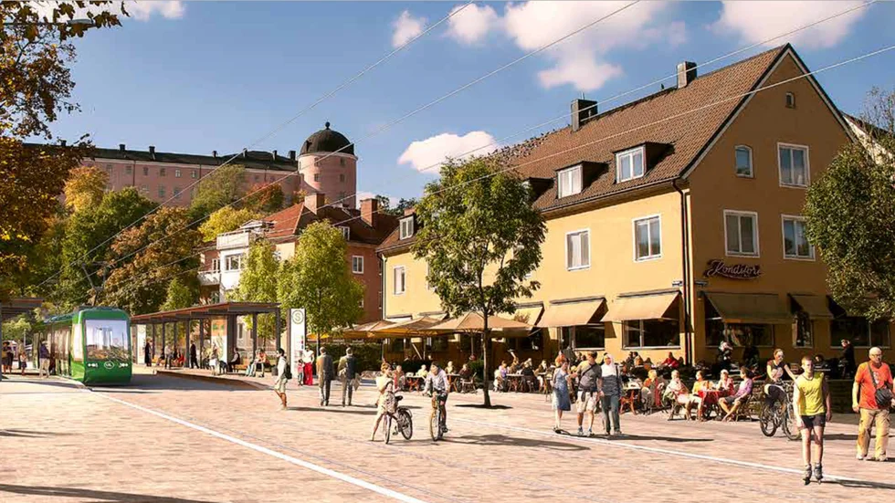
Sträckan Uppsala central till de södra stadsdelarna kan få spårväg, skriver Erik Pelling. Illustrationen visar hur en spårvagnshållplats vid Svandammen kan se ut.