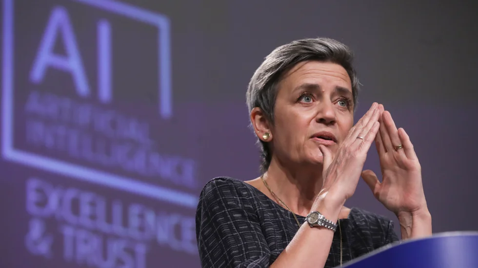 EU:s digitaliseringskommissionär Margrethe Vestager presenterade lagförslaget kring AI i Bryssel under onsdagen.