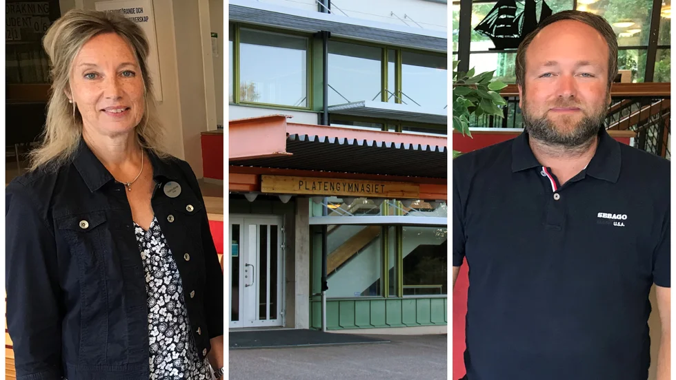 Rektorerna Christina Billemar och Henrik Sävmo välkomnar eleverna tillbaka till gymnasiet.