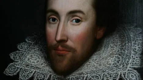Detalj av ett nyligen upptäckt porträtt av William Shakespeare.