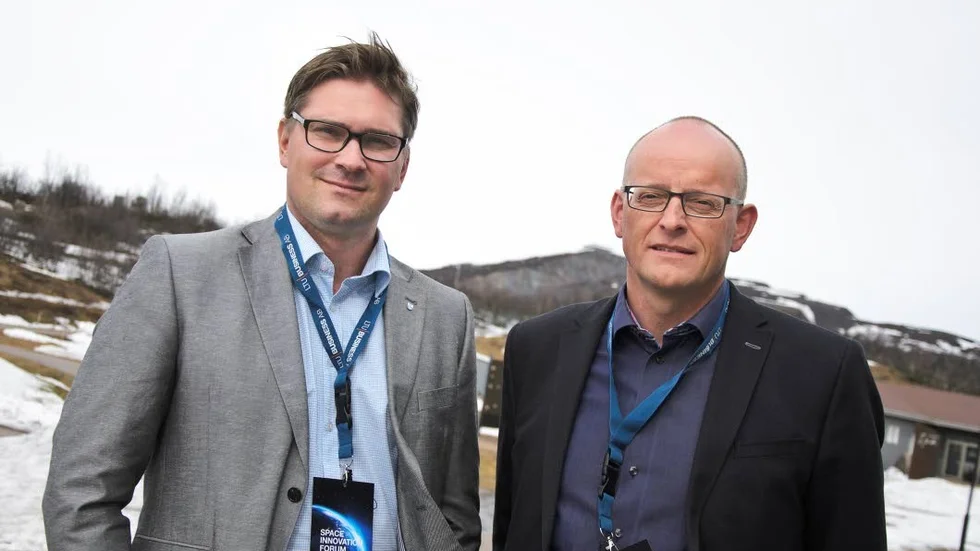 Nya mål. Stefan Sydberg (M), andre vice kommunalråd och Lars Bäckström, kommunstrateg, berättade om kommunens nya mål på den rymdkonferens som just nu hålls i Kiruna.
