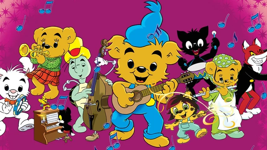 Seriefiguren Bamse och hans gäng.