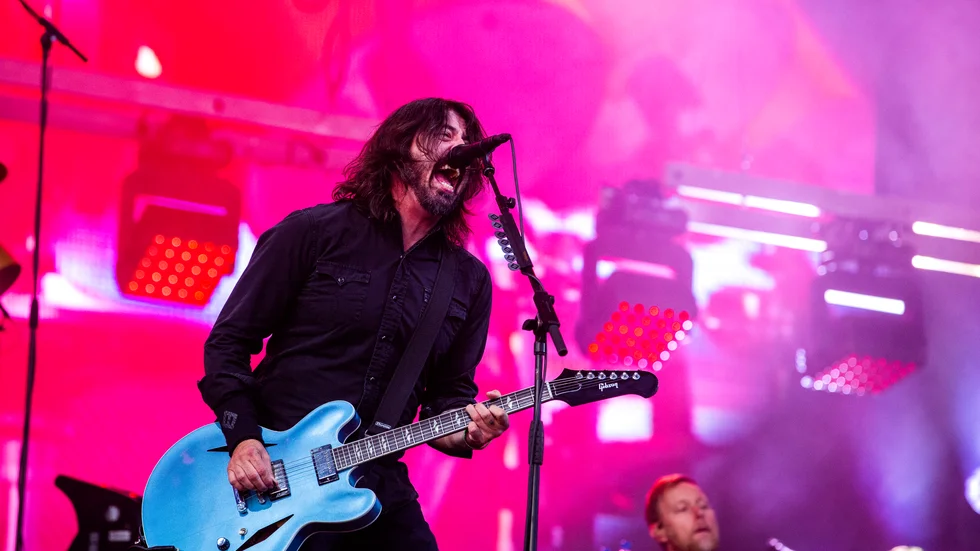 Foo Fighters med Dave Grohl i spetsen. Bild från en spelning i Stockholm 2019.