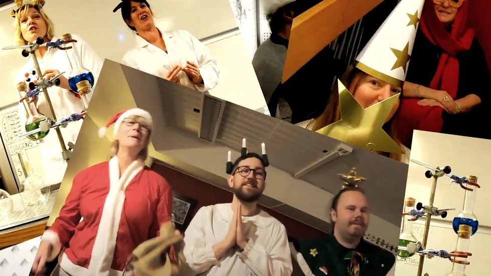 Lärarna på Hällaskolan i Borensbergs videojulhälsning på sociala medier. 