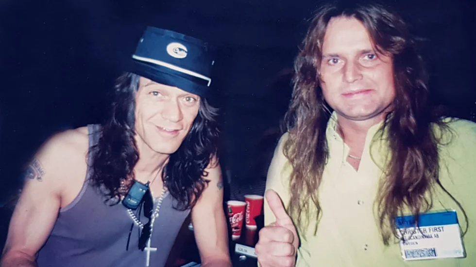 Christer First träffade Eddie Van Halen på en musikmässa i Kalifornien 1999.