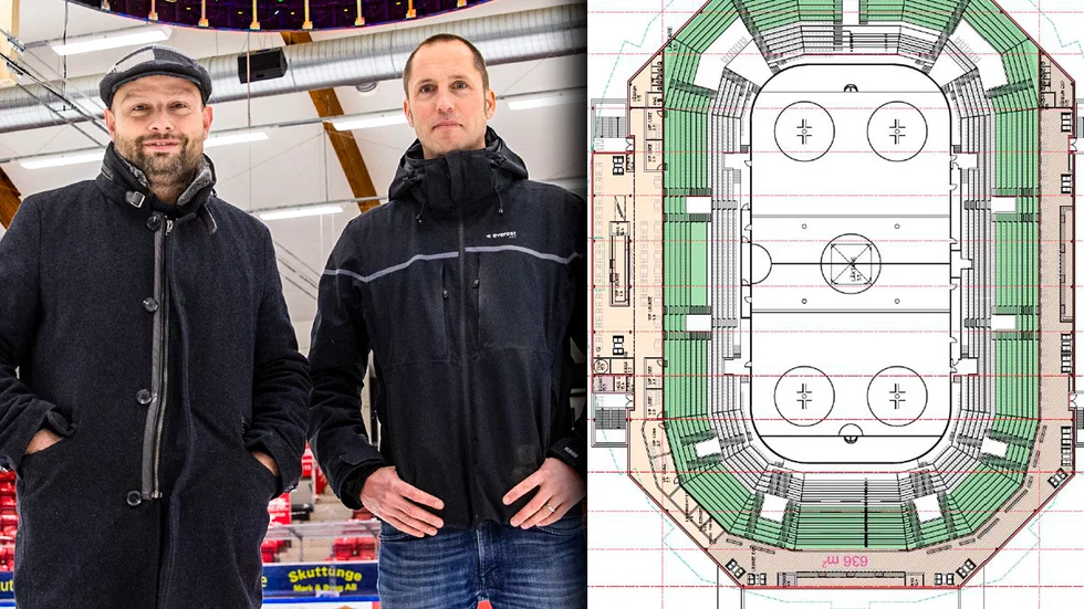 Mohamad Hassan (L) och Erik Pelling (S) i nuvarande Upplands Bilforum Arena.