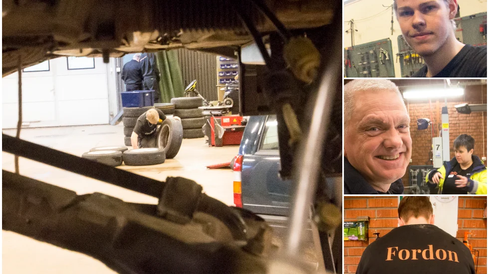 Victor Albringer (överst t h) älskar att skruva och lösa motorproblem. Självklart ska han bli bilmekaniker, som Tommy Börjesson var innan han för 30 år sedan sadlade om till fordonslärare.