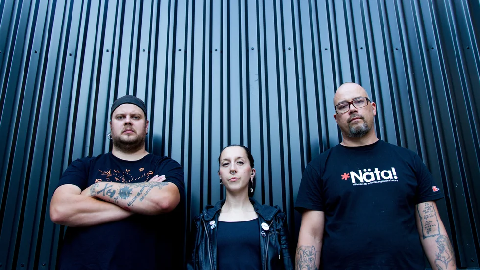 David Tegelid, Rebecca Ekström och Mattias Andersson i Norra hospitalet, agerar värdar för punkkvällen i Kulturens hus på lördag. 