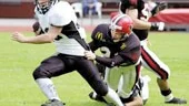 Panthers förlorade lördagens återkvalsmatch på Borgsmo IP mot Carlstad, 2638. Därmed tog säsongen slut för stans stolthet i amerikansk fotboll.
FOTO: ROBERT SVENSSON