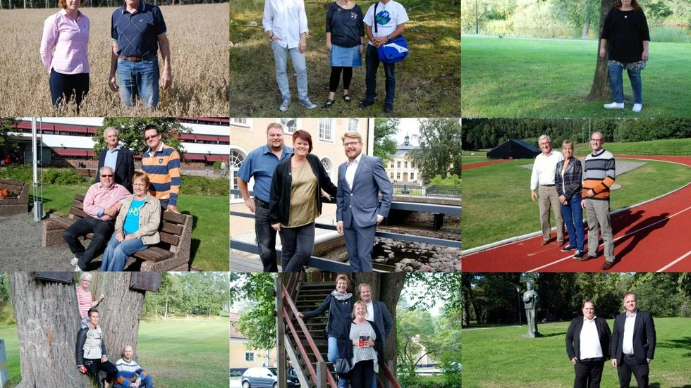 De vill ha din röst. Överst från vänster Centerpartiet, Kristdemokraterna och Djurens Parti. På mittenraden Moderaterna, Socialdemokraterna och Folkpartiet. På nedre raden Miljöpartiet, Vänsterpartiet och Sverigedemokraterna.