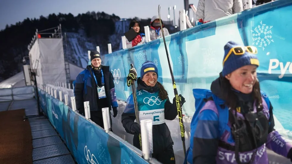 PYEONGCHANG 20180210
Sveriges Charlotte Kalla på väg till den internationella presskonferensen efter att hon  tagit OS-guld i lördagens tävling i skiathlon damer, på Alpensia skidcenter i vinter-os i Pyeongchang, Sydkorea.  
Foto: Andreas Hillergren / TT  / kod 10600
*** Bilden ingår i SPORTPAKET. För övriga BETALBILD ***