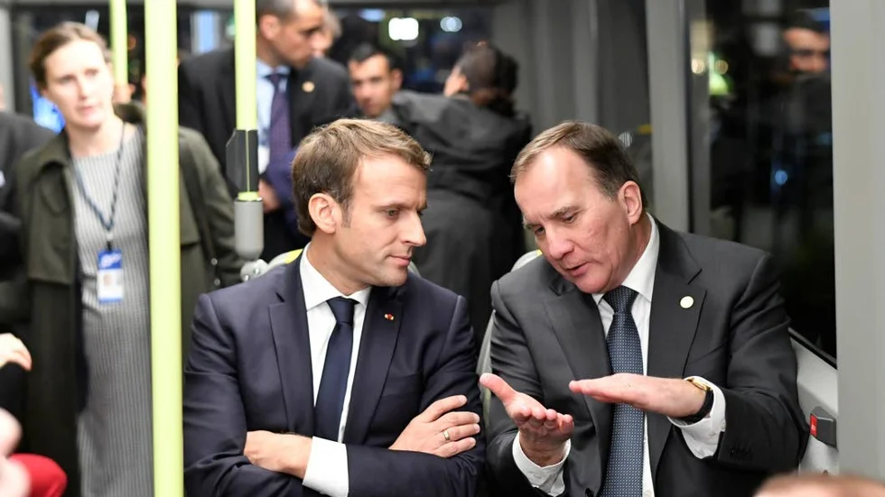 Frankrikes president Emmanuel Macron gillar den nordiska samhällsmodellen. Här syns han och statsminister Stefan Löfven (S).