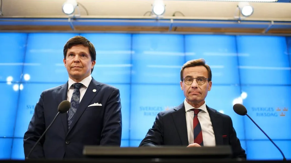 Riksdagens talman Andreas Norlén och Moderaternas partiledare Ulf Kristersson, som föreslås som statsminister.