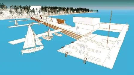 lyxigt. Bryggor för fritidsbåtar, restaurang, kallbadhus och rekreationsavdelning planeras på och i anslutning till piren. arkitektskisser: Scheiwiller svensson arkitektkontor