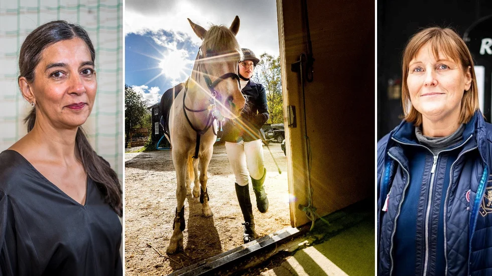 Idrotts- och fritidsnämndens ordförande, Maria Patel, t v, och Gabriella Pernler, verksamhetschef på Uppsala Ponnyklubb vill båda se att kommunen köper och rustar upp anläggnngen i Jälla öster om Uppsala. Bilden i mitten är en genrebild och har inget med Uppsala Ponnuklubb att göra.