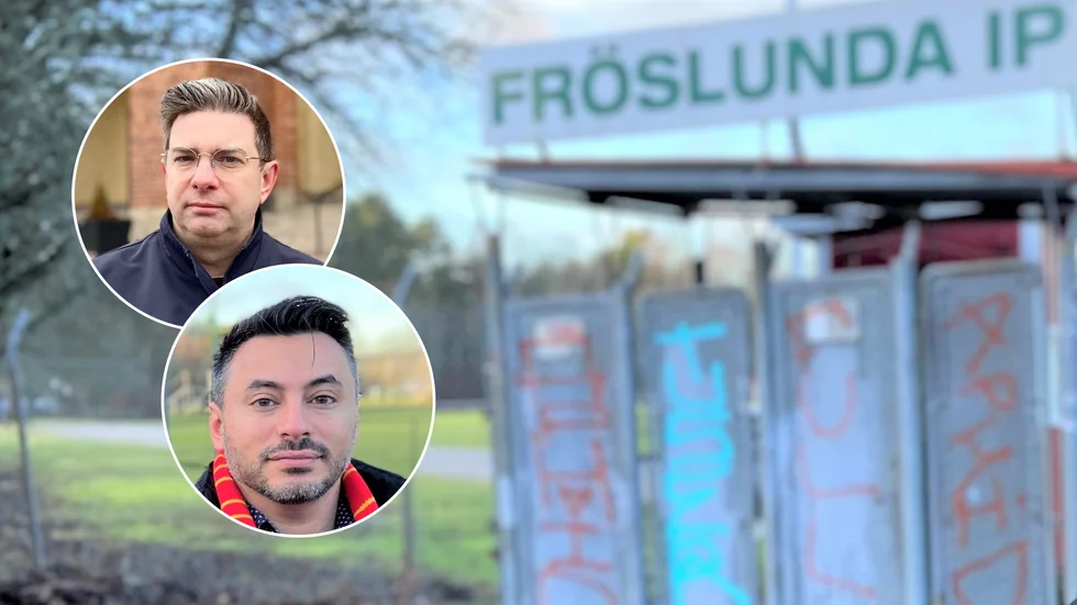 Jimmy Jansson (S) och Syrianskas ordförande Fredrik Krait uttalar sig om Fröslunda IP.