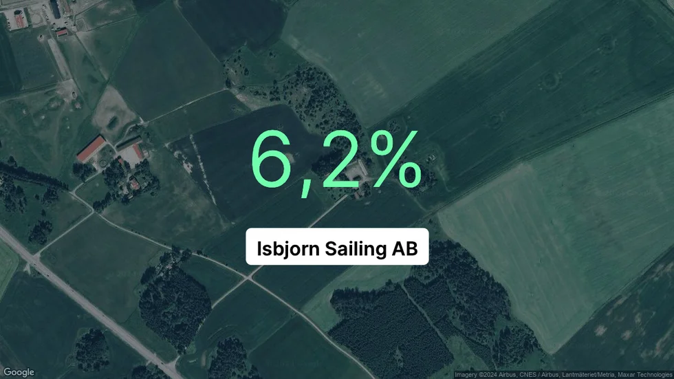Illustrationen visar rörelsemarginalen för Isbjorn Sailing för det senaste året. Bakgrunden är en satellitbild över företagets adress.
