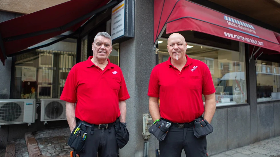 Mats Agnevik och Magnus Eklund är huvudägare för MeMa Markiser AB och har varit i branschen i många år.