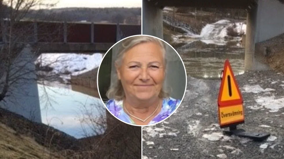 Rose-Marie Eneroth, infällda porträttet i två av bilderna hon tagit på översvämningen i gångtunneln som är ett trafiksäkerhetsproblem mi Örsundsbro. Nu är hon Månadens tipsare i EP.