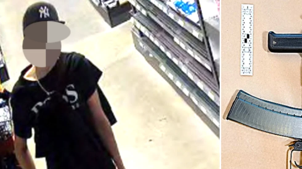14-åringen fotograferad innan skjutningen. Vapnet användes vid en skottlossning i Gottsunda i midsomras, dagarna innan samma gärningsmän sköt i Tumba.
