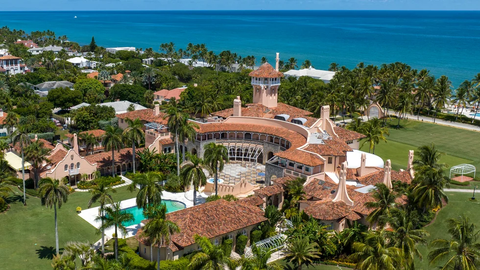 USA:s expresident Donald Trumps residens Mar-a-Lago i Palm Beach, Florida. Arkivbild.