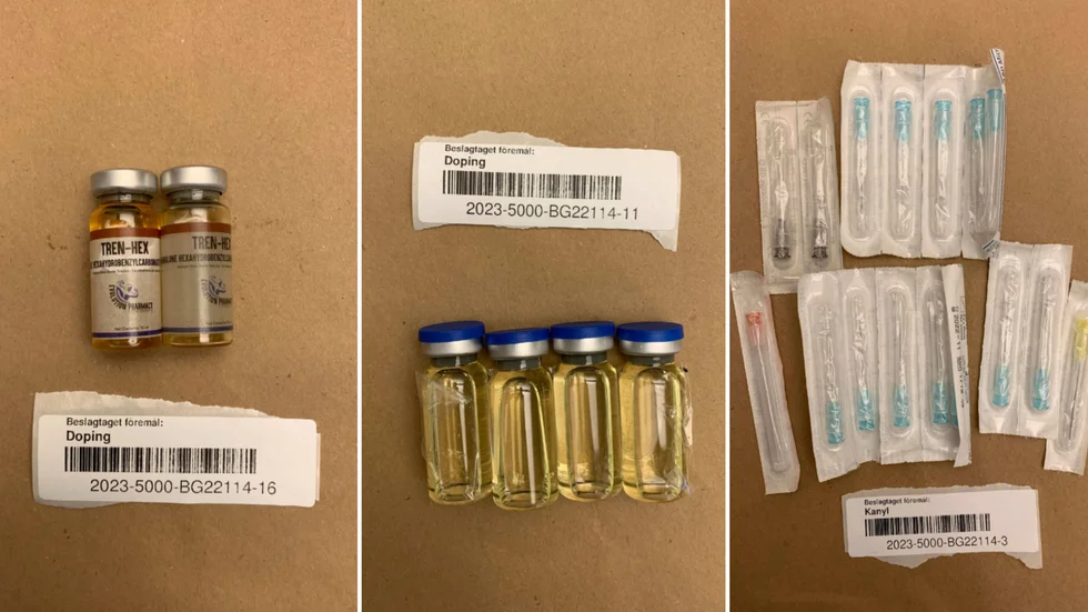 Totalt hittade polisen 37 ampuller med olika dopningspreparat.
