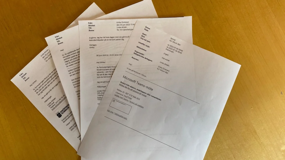 Här är de fyra mejlen som kommunen först vägrade lämna ut.  Inget av dem innehåller någon information som inte redan framkommit i de övriga åtta mejlen, som tidningen redan fått.