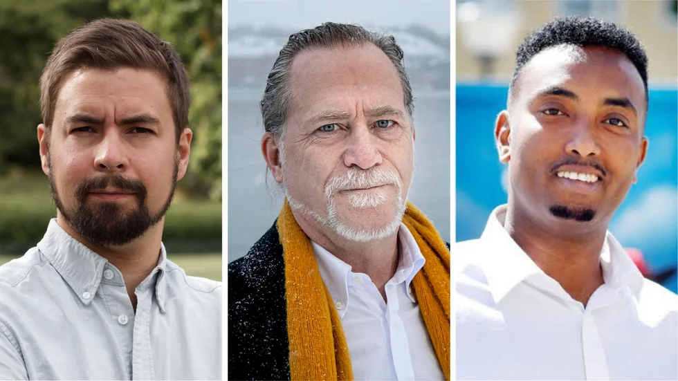 Miljöpartisterna Linus Lakso, Daniel Helldén och Mohamed Abdukani.