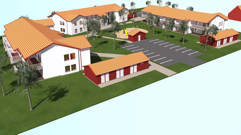 "Vi försöker göra hela området så trivsamt som möjligt", säger vd Erik Linder på Executive Property. Bilden är en illustration över hur lägenhetshusen kan komma att se ut. 