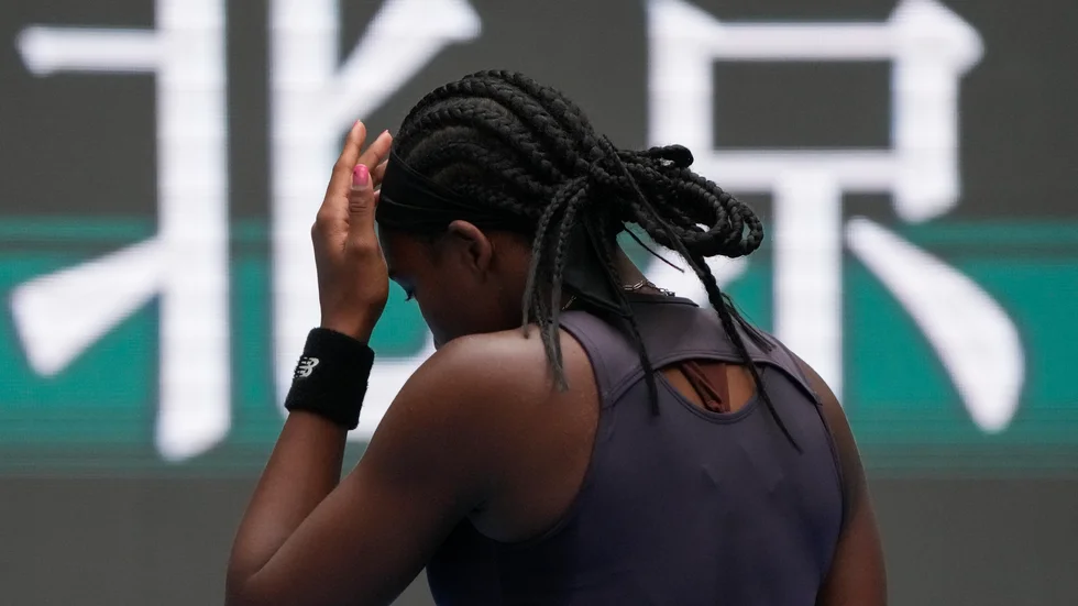 Coco Gauff i samband med sin match mot Iga Swiatek i WTA-tävlingen i Peking.