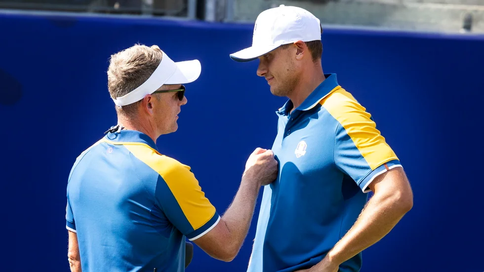 Luke Donald, till vänster, stannar för att försvara Ryder Cup-bucklan i USA. Ludvig Åberg, till höger, är sannolikt en del av Europalaget på nytt. Arkivbild.
