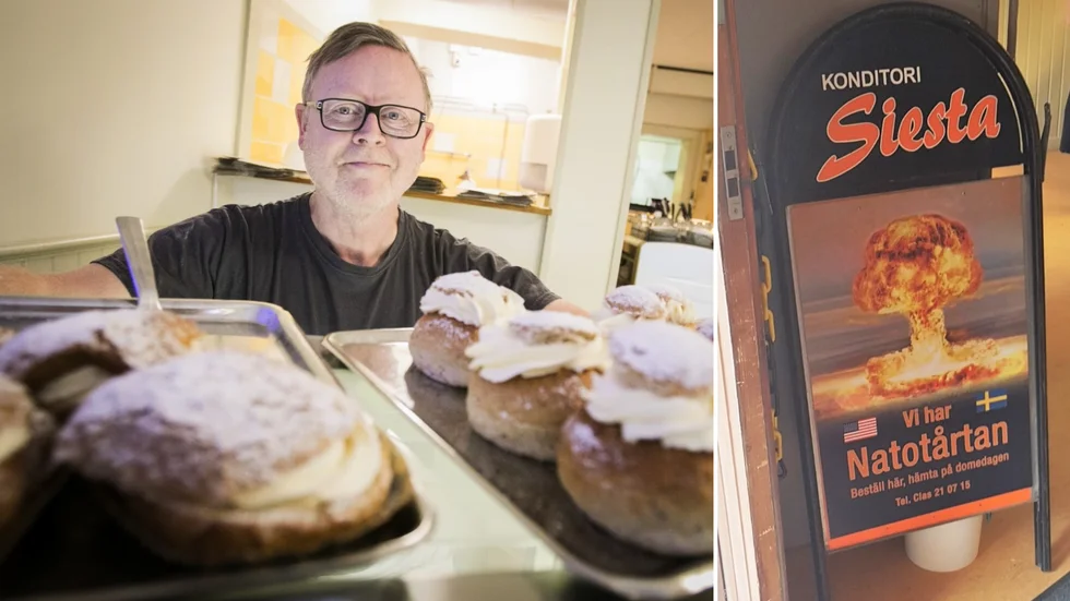 Clas Möllerström är personen bakom skylten på Östercentrum.