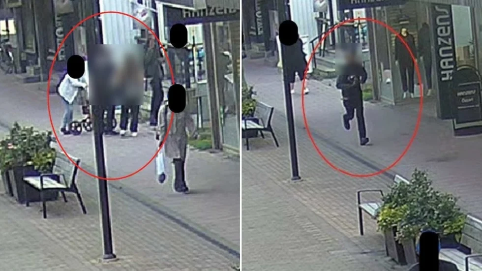 Här avslöjas den fräcka stölden i centrala Skellefteå. 40-åringen flyr från brottsplatsen inne i en gränd på gågatan – men fångas av polisens kameror. Nu döms han för  fyra brott, däribland stölden som riktades mot en kvinna med rollator.