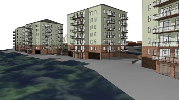 Blivande bostäder som Skebo ska göra.Totalt blir det fem sådana här hus.