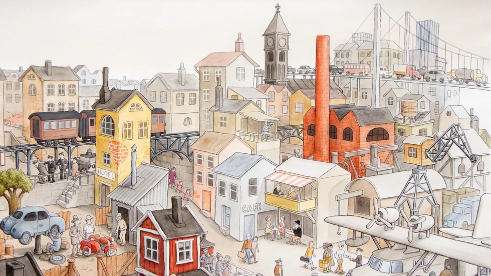 Detaljrikt är bara förnamnet i den här illustrationen som hör till Jan Lööfs bok "Ta fast Fabian" (bilden är beskuren).