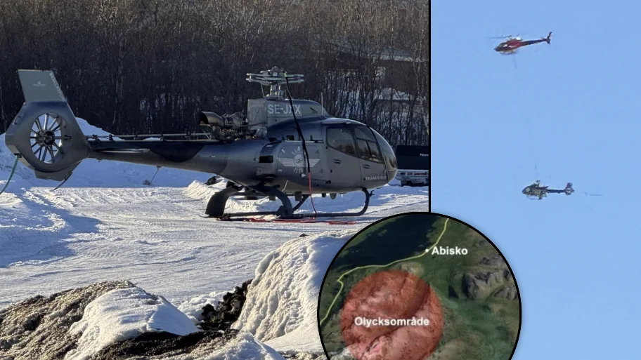 Helikoptern bärgades från lavinområdet med hjälp av en vajer fäst i en annan av Kallax Flygs helikoptrar under söndagen. "Den går inte att bärga med rotorbladen på och vi fick göra den så lätt som möjligt, montera bort mycket annan utrustning också", säger vd Sven Stenvall. 