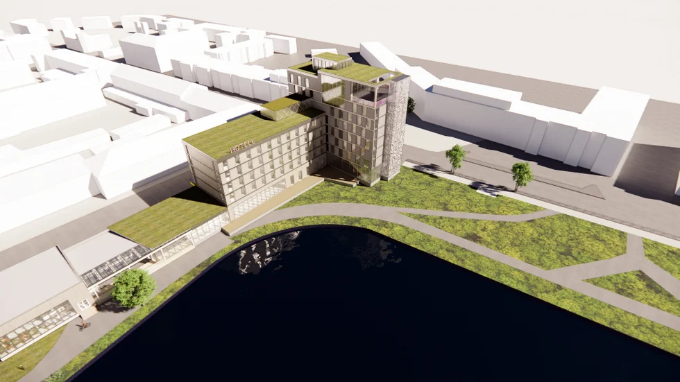 Visionsbild över det planerade hotellet vid Brännastrand. Den 24 februari väntas kommunfullmäktige klubba igenom detaljplanen för det kritiserade byggprojektet. 