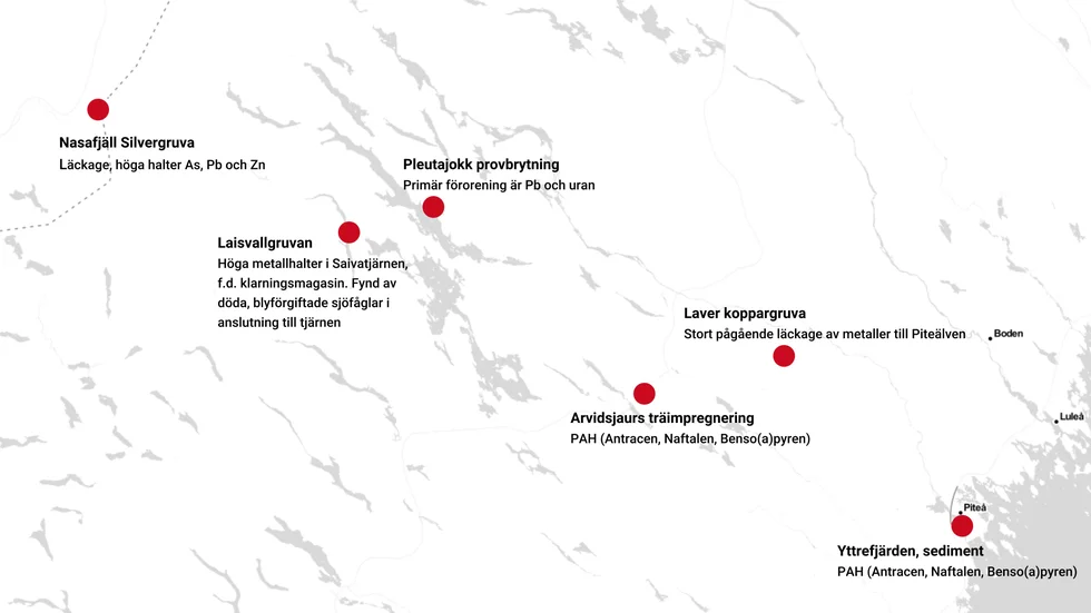 Ett antal av länsstyrelsens mest prioriterade föroreningar finns i Pite älvdal.
