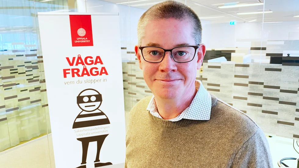 Fredrik Blomqvist är säkerhetschef på Uppsala universitet. Hans anvdelning har, initierat av hans företrädare, vuxit från ett par medarbetare till att i dag vara 16. 