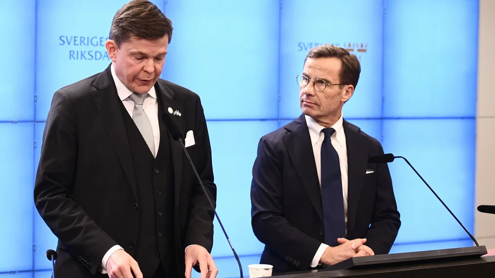 Riksdagens talman Andreas Norlén och statsminister Ulf Kristersson (M). Arkivbild.