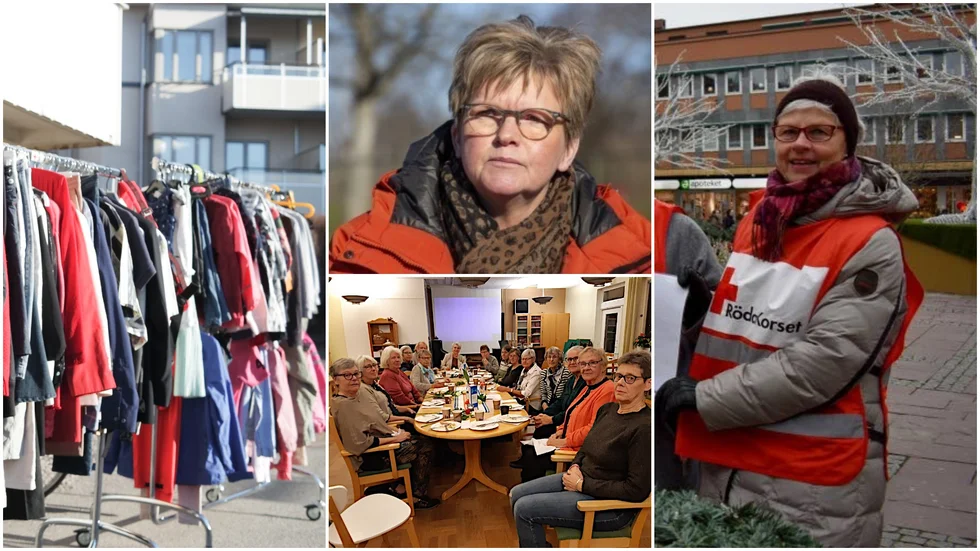 Karin Jonsson (mitten) är nyvald ordförande för Norrköpingsbygdens rödakorskrets. Ulla Petersson Imnell ( t h i bild) berättar om bakgrunden till att fyra kretsar, där Krokek och Vikbolandet (bilden längst ned i mitten) ingår, blivit en.